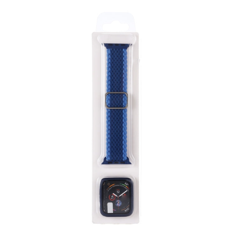 Adjustable Striped Woven Nylon Watch Band + Watch Case Set For Apple Watch Series 7 45mm/6&SE&5&4 44mm/3&2&1 42mm(Blue) by buy2fix