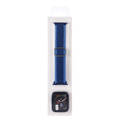 Adjustable Striped Woven Nylon Watch Band + Watch Case Set For Apple Watch Series 7 45mm/6&SE&5&4 44mm/3&2&1 42mm(Blue) by buy2fix