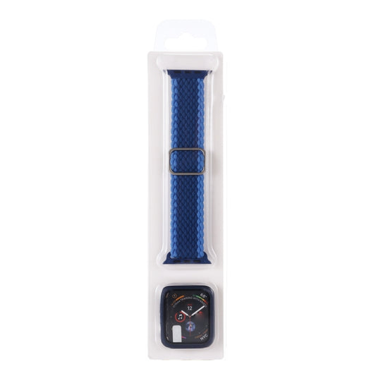 Adjustable Striped Woven Nylon Watch Band + Watch Case Set For Apple Watch Series 7 45mm/6&SE&5&4 44mm/3&2&1 42mm(Blue) by buy2fix