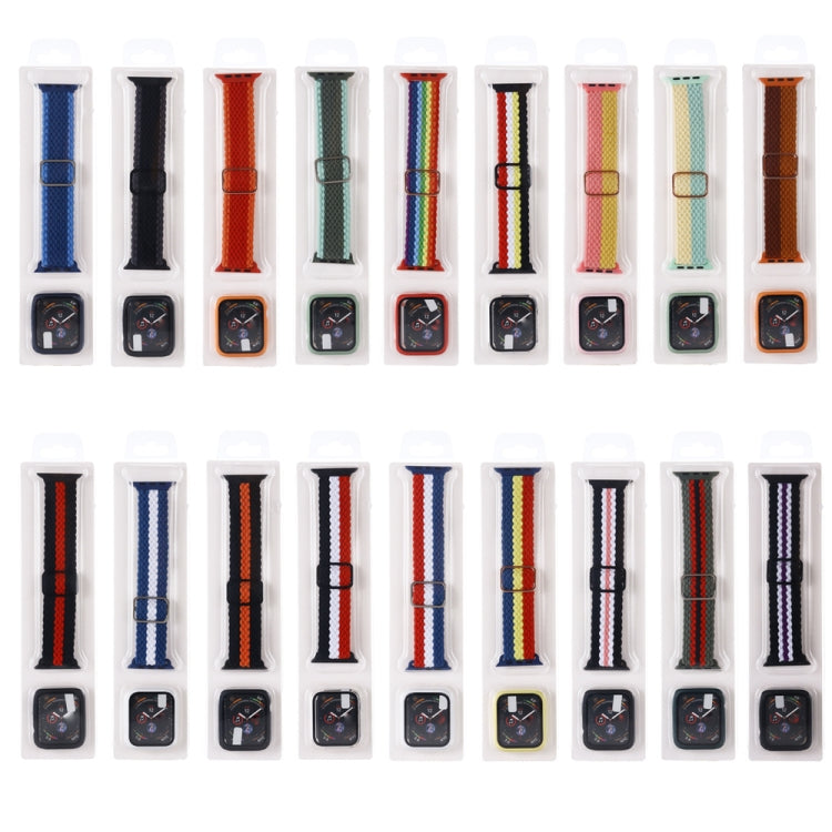 Adjustable Striped Woven Nylon Watch Band + Watch Case Set For Apple Watch Series 7 45mm/6&SE&5&4 44mm/3&2&1 42mm(Blue) by buy2fix