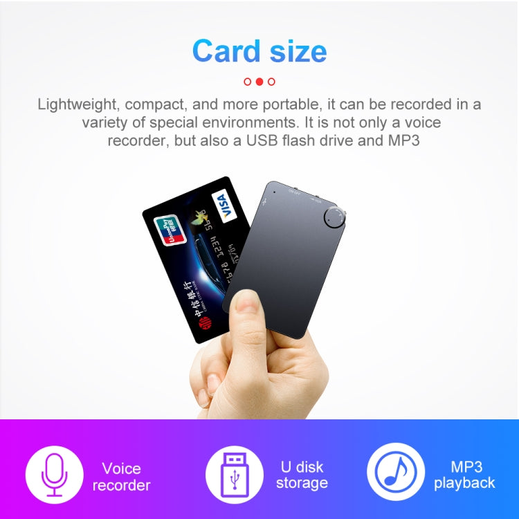 K2 Portable Ultra-thin Card Voice Recorder, Capacity:16GB(Black) - Other Style by buy2fix | Online Shopping UK | buy2fix