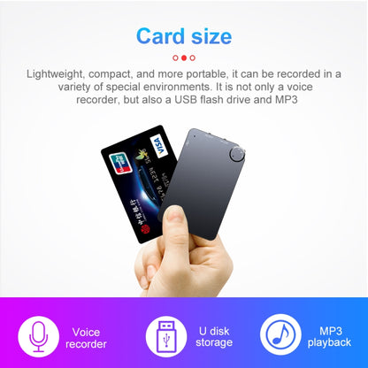 K2 Portable Ultra-thin Card Voice Recorder, Capacity:16GB(Black) - Other Style by buy2fix | Online Shopping UK | buy2fix