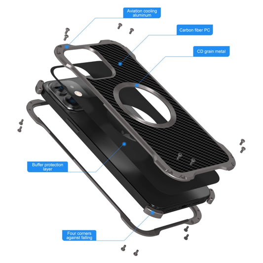 For iPhone 12 Pro Max R-JUST RJ51 Hollow Shockproof Metal Protective Phone Case(Dark Grey) - iPhone 12 Pro Max Cases by R-JUST | Online Shopping UK | buy2fix