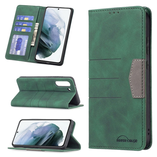 For Samsung Galaxy S21 FE 5G Magnetic Splicing Leather Phone Case(Green) - Galaxy Phone Cases by buy2fix | Online Shopping UK | buy2fix