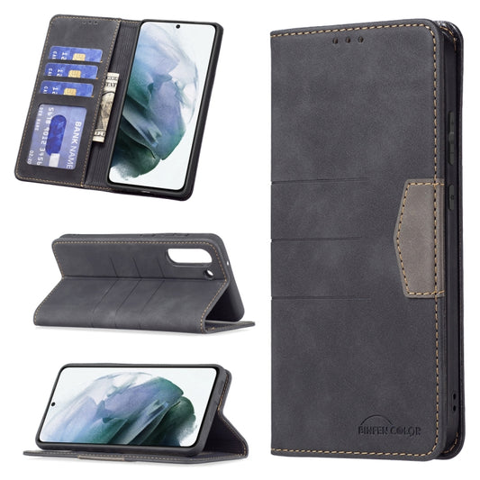 For Samsung Galaxy S21 FE 5G Magnetic Splicing Leather Phone Case(Black) - Galaxy Phone Cases by buy2fix | Online Shopping UK | buy2fix