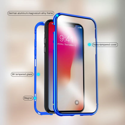 For iPhone X / XS Ultra Slim Double Sides Magnetic Adsorption Angular Frame Tempered Glass Magnet Flip Case(Gold) - More iPhone Cases by buy2fix | Online Shopping UK | buy2fix