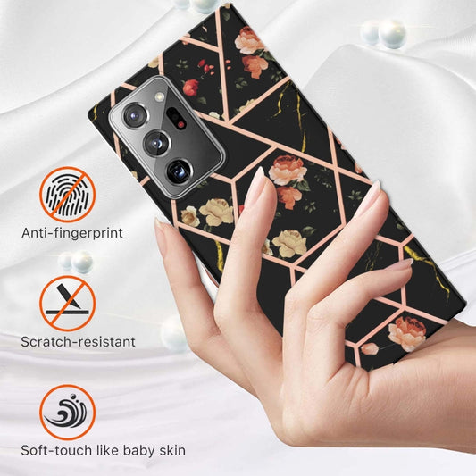 For Samsung Galaxy Note20 Ultra Electroplating Splicing Marble Flower TPU Phone Case(Black Flower) by buy2fix