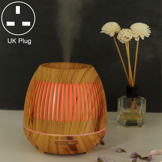 400ml Hollow-out LED Humidifier Wood Grain Air Purifier Aromatherapy Machine Automatic Alcohol Sprayer with Colorful LED Light, Plug Specification:UK Plug(Light Brown) - Air Purifiers & Accessories by buy2fix | Online Shopping UK | buy2fix