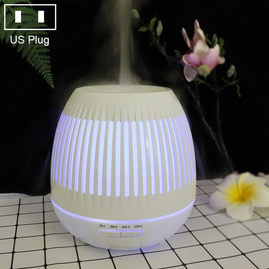 400ml Hollow-out LED Humidifier Wood Grain Air Purifier Aromatherapy Machine Automatic Alcohol Sprayer with Colorful LED Light, Plug Specification:US Plug(White)
