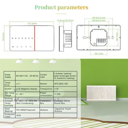 BHT-005-GA 220V AC 3A Smart Home Heating Thermostat for EU Box, Control Water Heating with Only Internal Sensor - Thermostat & Thermometer by buy2fix | Online Shopping UK | buy2fix