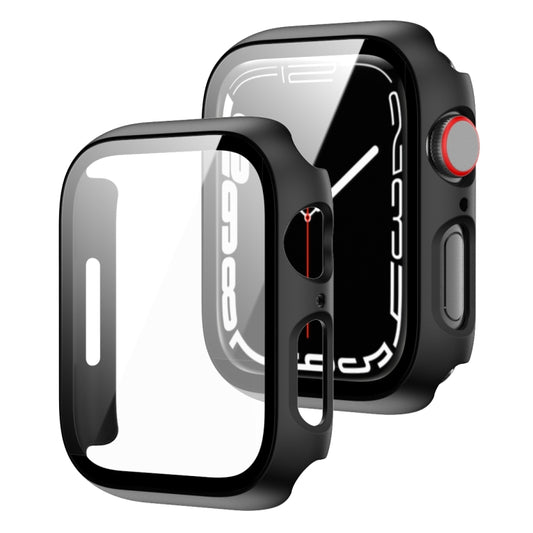 2 in 1 PC Frame + Tempered Glass Protector Case For Apple Watch Series 9 / 8 / 7 45mm(Black) - Watch Cases by buy2fix | Online Shopping UK | buy2fix