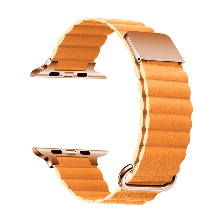 Magnetic Leather Strap Watch Band For Apple Watch Series 9&8&7 41mm / SE 3&SE 2&6&SE&5&4 40mm / 3&2&1 38mm(Rose Gold Buckle Ling Grass) - Watch Bands by buy2fix | Online Shopping UK | buy2fix