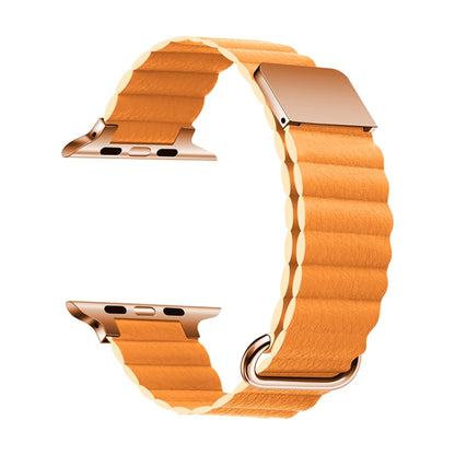 Magnetic Leather Strap Watch Band For Apple Watch Series 9&8&7 41mm / SE 3&SE 2&6&SE&5&4 40mm / 3&2&1 38mm(Rose Gold Buckle Ling Grass) - Watch Bands by buy2fix | Online Shopping UK | buy2fix