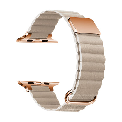 Magnetic Leather Strap Watch Band For Apple Watch Ultra 49mm&Watch Ultra 2 49mm / Series 9&8&7 45mm / SE 3&SE 2&6&SE&5&4 44mm / 3&2&1 42mm(Rose Gold Buckle Khaki) by buy2fix