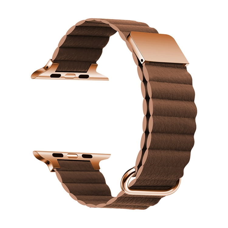 Magnetic Leather Strap Watch Band For Apple Watch Ultra 49mm&Watch Ultra 2 49mm / Series 9&8&7 45mm / SE 3&SE 2&6&SE&5&4 44mm / 3&2&1 42mm(Rose Gold Buckle Brown) by buy2fix