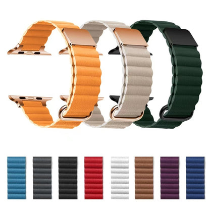 Magnetic Leather Strap Watch Band For Apple Watch Ultra 49mm&Watch Ultra 2 49mm / Series 9&8&7 45mm / SE 3&SE 2&6&SE&5&4 44mm / 3&2&1 42mm(Rose Gold Buckle Khaki) by buy2fix