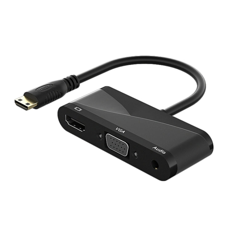 h114 3 in 1 Mini HDMI to HDMI + VGA + 3.5 Audio Converter Cable(Black) - Adapter by buy2fix | Online Shopping UK | buy2fix