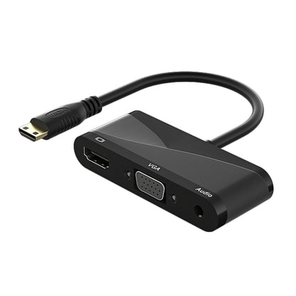 h114 3 in 1 Mini HDMI to HDMI + VGA + 3.5 Audio Converter Cable(Black) - Adapter by buy2fix | Online Shopping UK | buy2fix