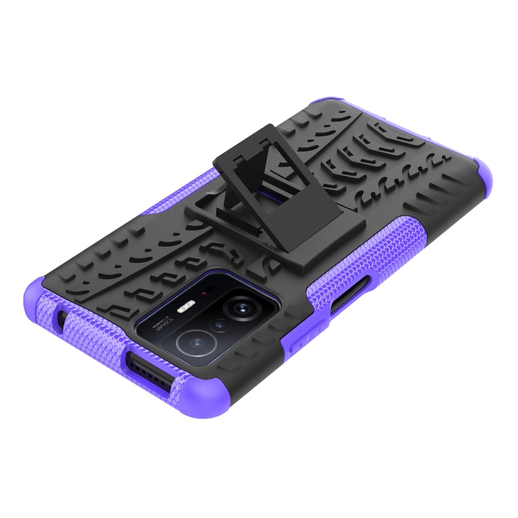 For Xiaomi Mi 11T Tire Texture TPU + PC Phone Case with Holder(Purple) by buy2fix