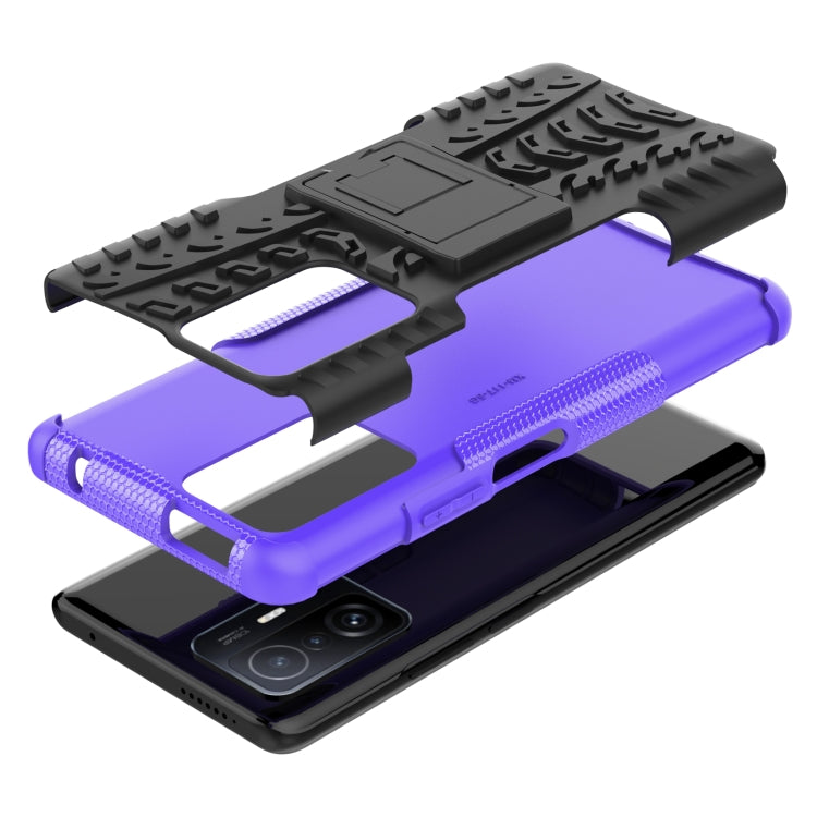 For Xiaomi Mi 11T Tire Texture TPU + PC Phone Case with Holder(Purple) by buy2fix