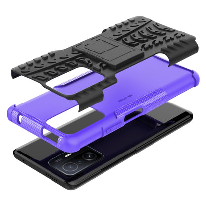 For Xiaomi Mi 11T Tire Texture TPU + PC Phone Case with Holder(Purple) by buy2fix