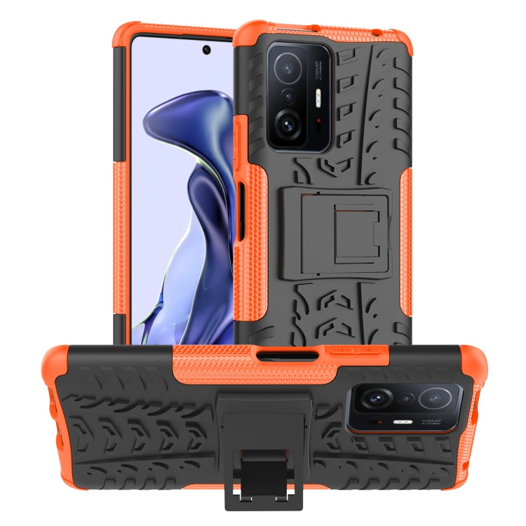 For Xiaomi Mi 11T Tire Texture TPU + PC Phone Case with Holder(Orange) - Xiaomi Cases by buy2fix | Online Shopping UK | buy2fix