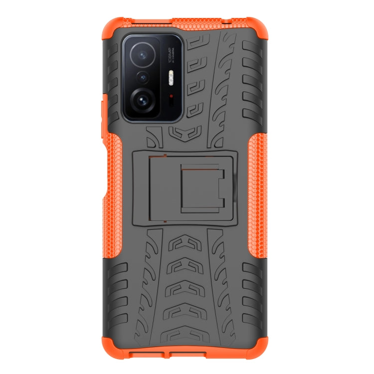 For Xiaomi Mi 11T Tire Texture TPU + PC Phone Case with Holder(Orange) - Xiaomi Cases by buy2fix | Online Shopping UK | buy2fix