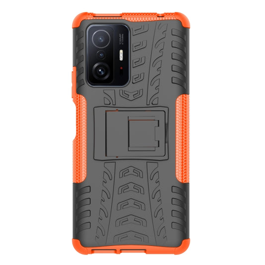 For Xiaomi Mi 11T Tire Texture TPU + PC Phone Case with Holder(Orange) - Xiaomi Cases by buy2fix | Online Shopping UK | buy2fix