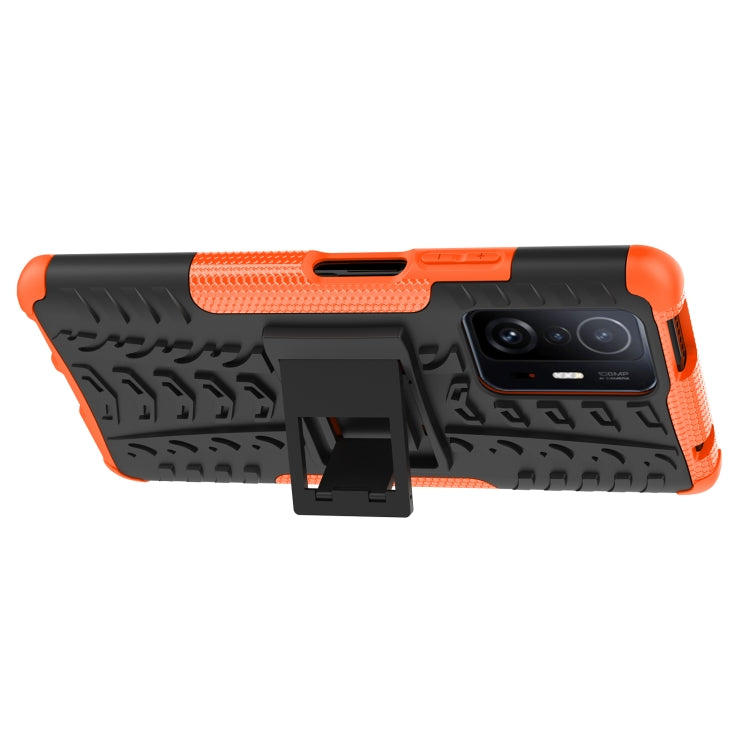 For Xiaomi Mi 11T Tire Texture TPU + PC Phone Case with Holder(Orange) - Xiaomi Cases by buy2fix | Online Shopping UK | buy2fix