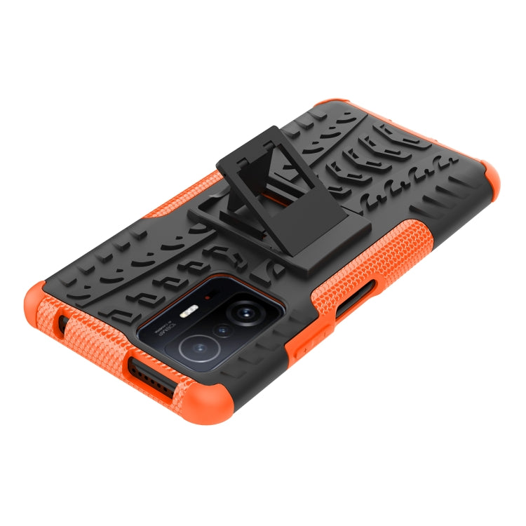 For Xiaomi Mi 11T Tire Texture TPU + PC Phone Case with Holder(Orange) - Xiaomi Cases by buy2fix | Online Shopping UK | buy2fix