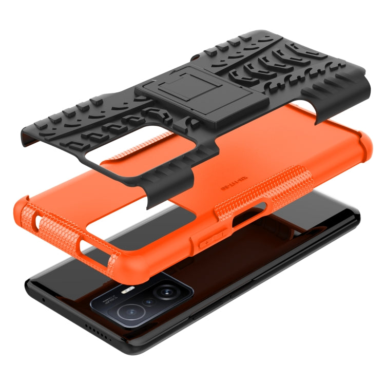 For Xiaomi Mi 11T Tire Texture TPU + PC Phone Case with Holder(Orange) - Xiaomi Cases by buy2fix | Online Shopping UK | buy2fix