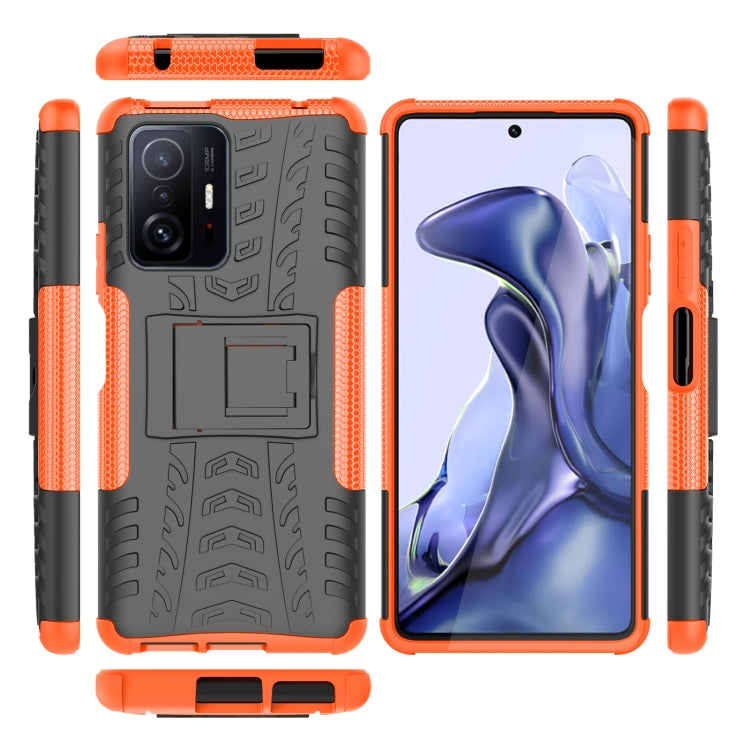 For Xiaomi Mi 11T Tire Texture TPU + PC Phone Case with Holder(Orange) - Xiaomi Cases by buy2fix | Online Shopping UK | buy2fix