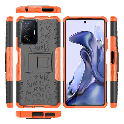 For Xiaomi Mi 11T Tire Texture TPU + PC Phone Case with Holder(Orange) - Xiaomi Cases by buy2fix | Online Shopping UK | buy2fix
