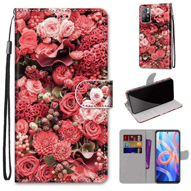 For Xiaomi Redmi Note 11 Coloured Drawing Cross Texture Horizontal Flip Leather Phone Case with Holder & Card Slots & Wallet & Lanyard(Pink Rose Garden) by buy2fix