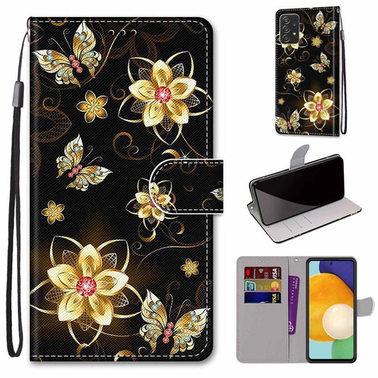 For Samsung Galaxy A53 5G Coloured Drawing Cross Texture Horizontal Flip Leather Phone Case with Holder & Card Slots & Wallet & Lanyard(Gold Diamond Butterfly) - Galaxy Phone Cases by buy2fix | Online Shopping UK | buy2fix