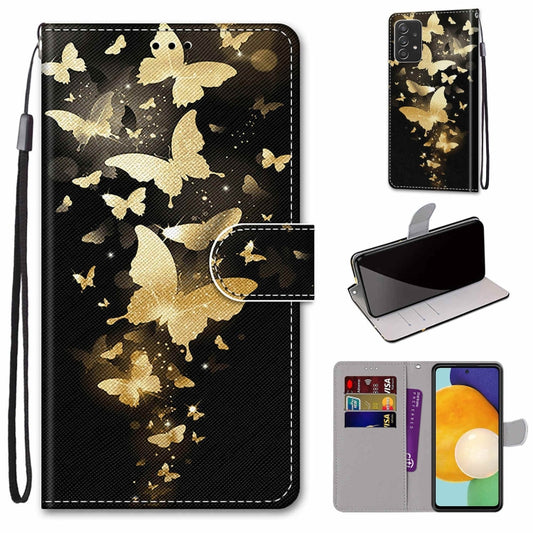 For Samsung Galaxy A53 5G Coloured Drawing Cross Texture Horizontal Flip Leather Phone Case with Holder & Card Slots & Wallet & Lanyard(Golden Butterfly Group) - Galaxy Phone Cases by buy2fix | Online Shopping UK | buy2fix