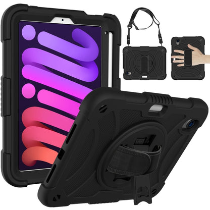For iPad mini 6 Shockproof PC + Silicone Combination Tablet Case with Holder & Hand Strap & Shoulder Strap(Black) - Apple Accessories by buy2fix | Online Shopping UK | buy2fix