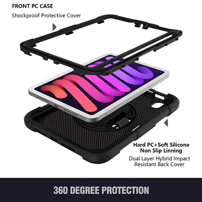 For iPad mini 6 Shockproof PC + Silicone Combination Tablet Case with Holder & Hand Strap & Shoulder Strap(Black) - Apple Accessories by buy2fix | Online Shopping UK | buy2fix
