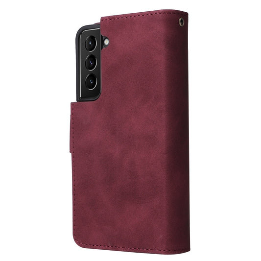 For Samsung Galaxy S22 5G Multifunctional Phone Leather Case with Card Slot & Holder & Zipper Wallet & Photo Frame(Wine Red) - Galaxy S22 5G Cases by buy2fix | Online Shopping UK | buy2fix