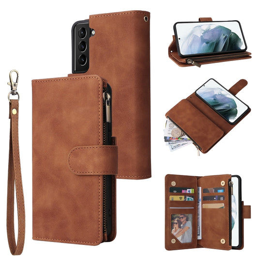 For Samsung Galaxy S22 5G Multifunctional Phone Leather Case with Card Slot & Holder & Zipper Wallet & Photo Frame(Brown) - Galaxy S22 5G Cases by buy2fix | Online Shopping UK | buy2fix