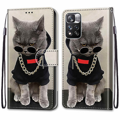 For Xiaomi Redmi Note 11 Pro / 11 Pro+ Global Coloured Drawing Cross Texture Horizontal Flip PU Phone Leather Case with Holder & Card Slots & Wallet & Lanyard(Colorful Layer(Golden Chain Grey Cat) by buy2fix