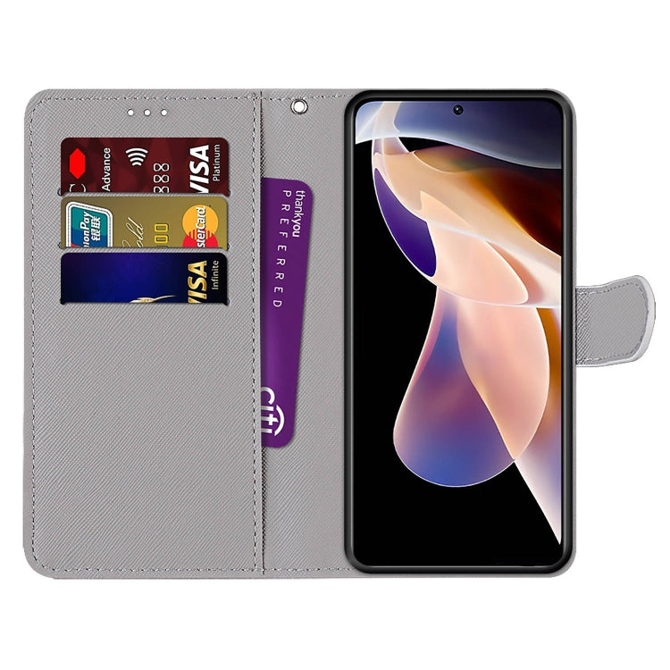 For Xiaomi Redmi Note 11 Pro / 11 Pro+ Global Coloured Drawing Cross Texture Horizontal Flip PU Phone Leather Case with Holder & Card Slots & Wallet & Lanyard(Colorful Layer(Oblique Hat Blue Mirror Cat) by buy2fix