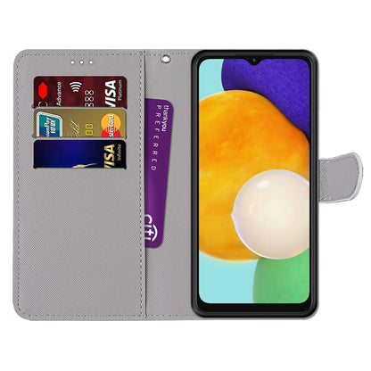 For Samsung Galaxy A13 4G Coloured Drawing Cross Texture Horizontal Flip PU Phone Leather Case with Holder & Card Slots & Wallet & Lanyard(Colorful Layer(Oblique Hat Blue Mirror Cat) by buy2fix