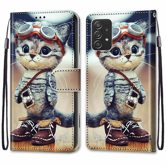 For Samsung Galaxy A53 5G Global Coloured Drawing Cross Texture Horizontal Flip PU Phone Leather Case with Holder & Card Slots & Wallet & Lanyard(Colorful Layer(Leather Shoes Cat) by buy2fix