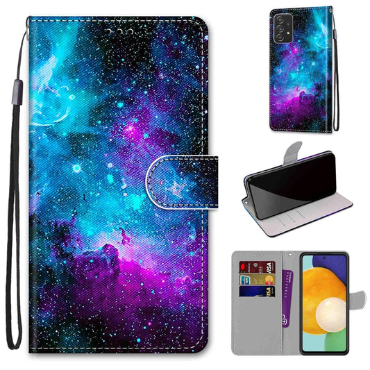 For Samsung Galaxy A53 5G Global Coloured Drawing Cross Texture Horizontal Flip PU Phone Leather Case with Holder & Card Slots & Wallet & Lanyard(Colorful Layer(Purple Green Starry Sky) - Galaxy Phone Cases by buy2fix | Online Shopping UK | buy2fix