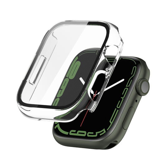 Electroplating Shockproof PC Protective Case with Tempered Glass Film For Apple Watch Series 9 / 8 / 7 41mm(Transparent White) by buy2fix