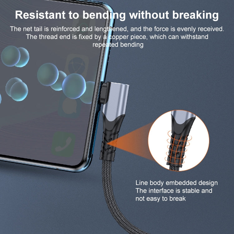 6A 66W USB to USB-C / Type-C Elbow Mobile Phone Game Fast Data Cable, Length:1m(Black) by buy2fix