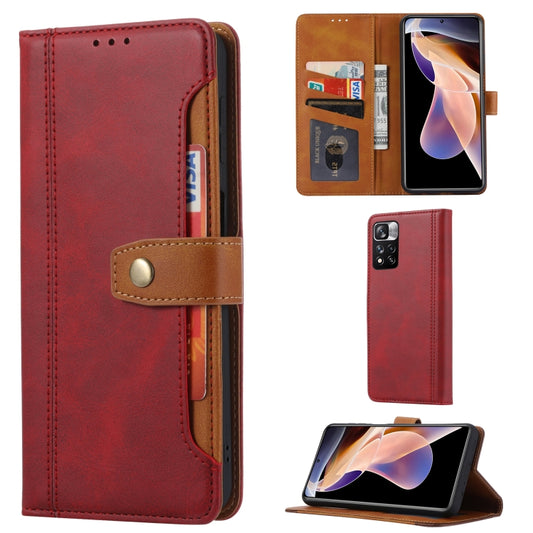 For Xiaomi Redmi Note 11/Poco M4 Pro Calf Texture Double Fold Leather Phone Case(Red) - Xiaomi Cases by buy2fix | Online Shopping UK | buy2fix
