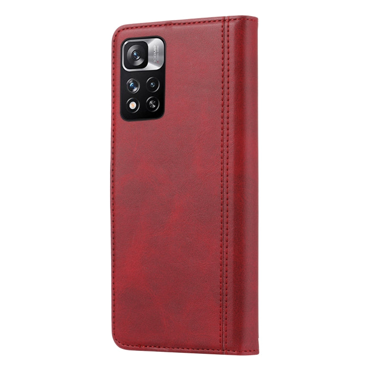For Xiaomi Redmi Note 11/Poco M4 Pro Calf Texture Double Fold Leather Phone Case(Red) - Xiaomi Cases by buy2fix | Online Shopping UK | buy2fix
