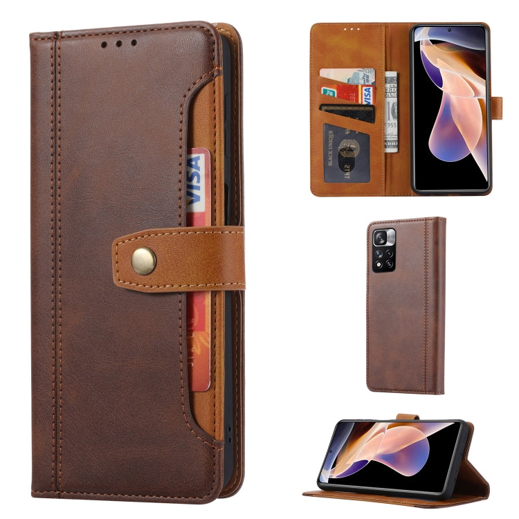 For Xiaomi Redmi Note 11/Poco M4 Pro Calf Texture Double Fold Leather Phone Case(Brown) - Xiaomi Cases by buy2fix | Online Shopping UK | buy2fix